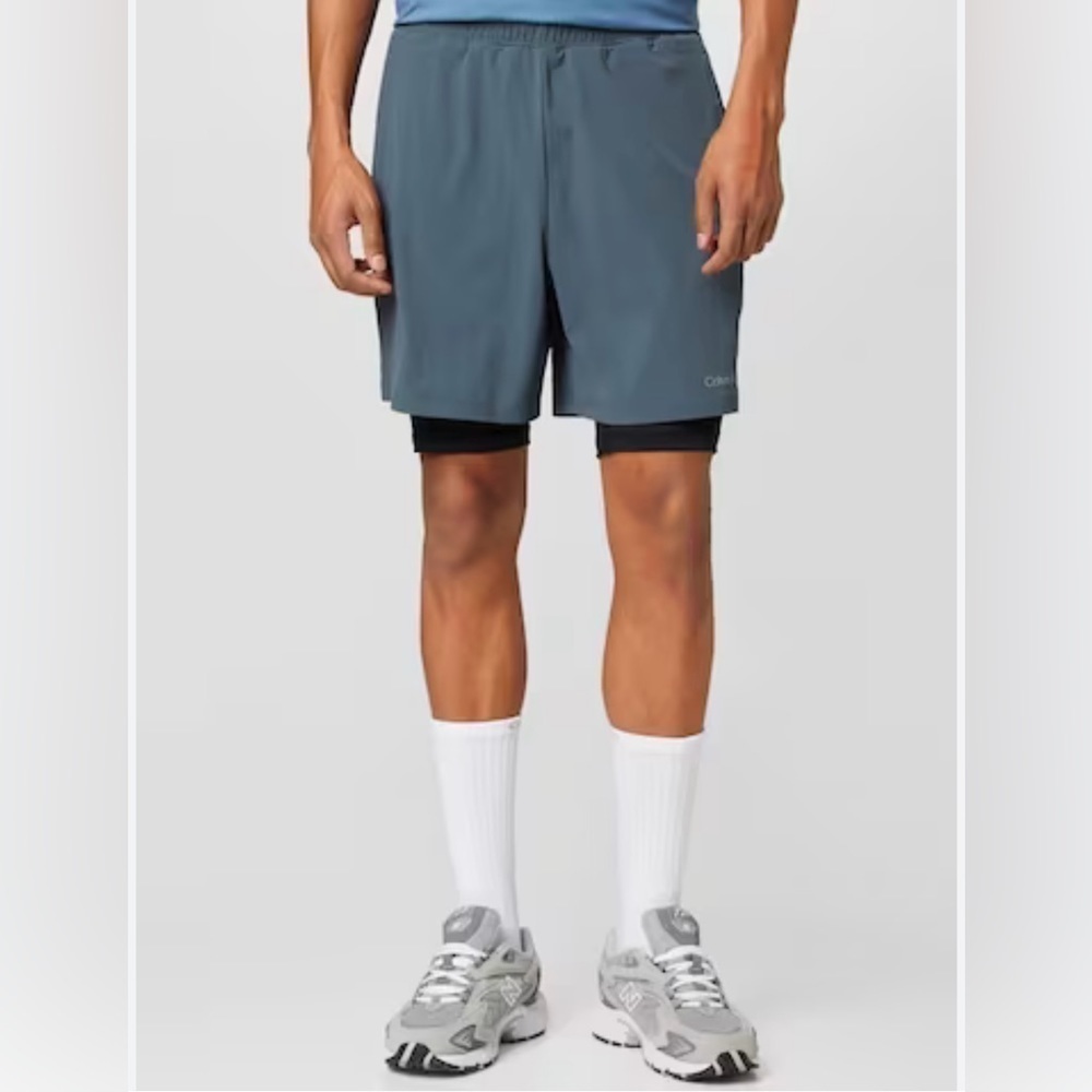 Calvin Klein men’s performance shorts in color dusty blue.